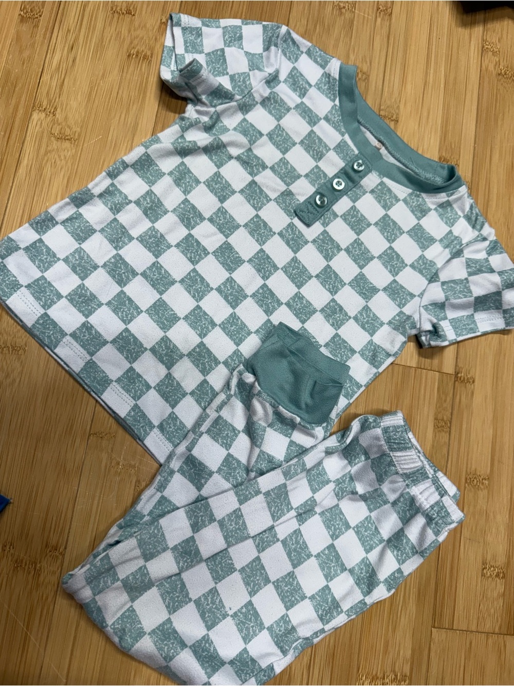 Kids Checkerboard Short Pajama Set - Green and White